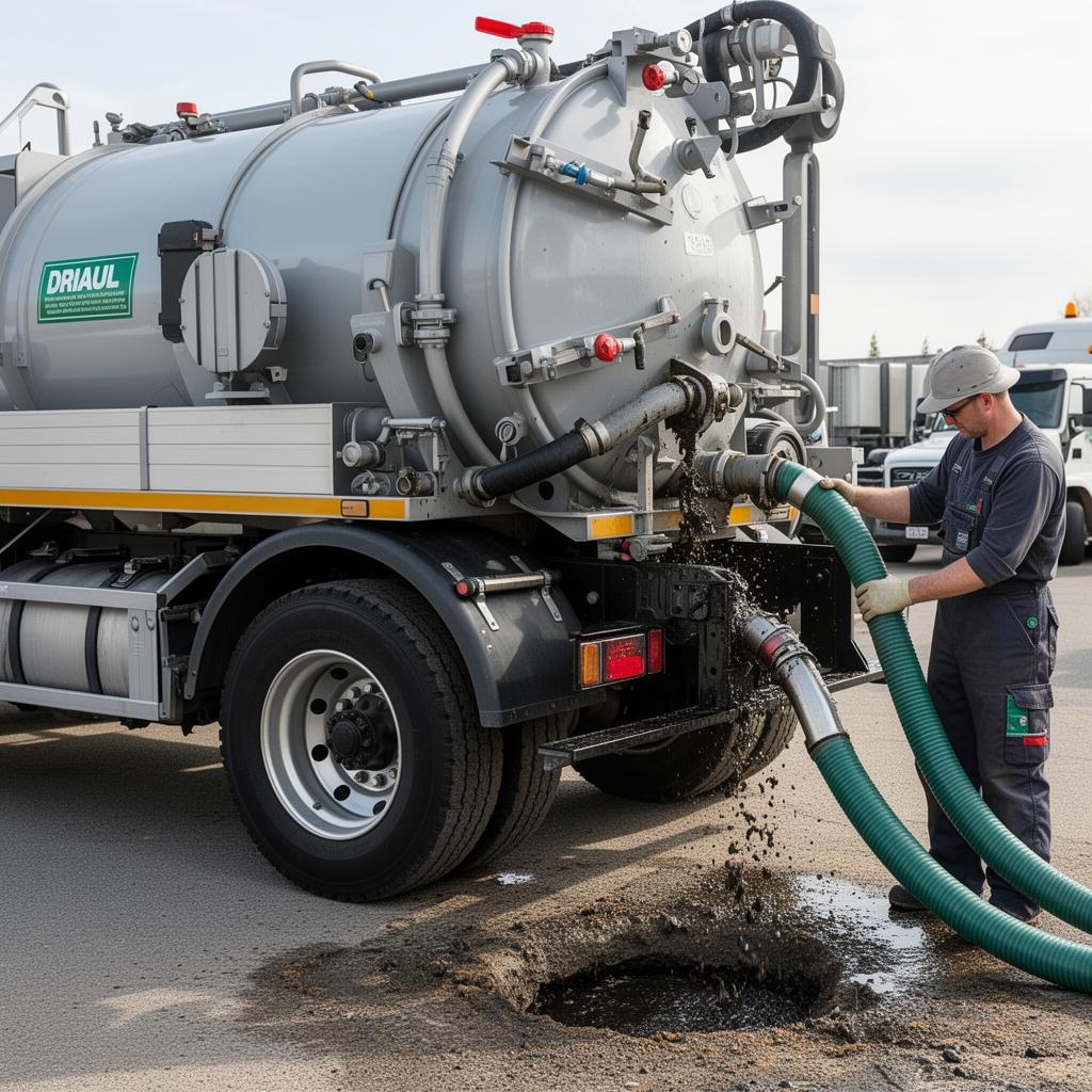 Septic pumping truck in action on a job site